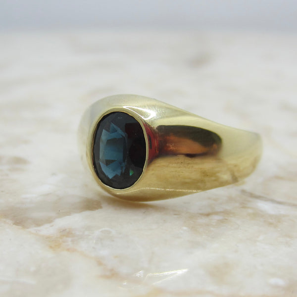 Vintage 14k Gold Bezel Set Oval Natural Sapphire Ring c.1990s