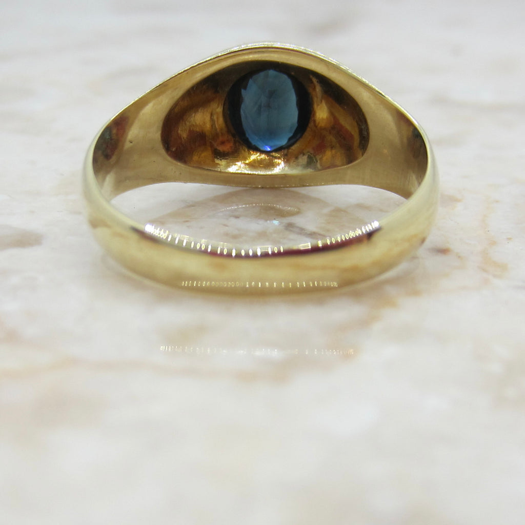 Vintage 14k Gold Bezel Set Oval Natural Sapphire Ring c.1990s