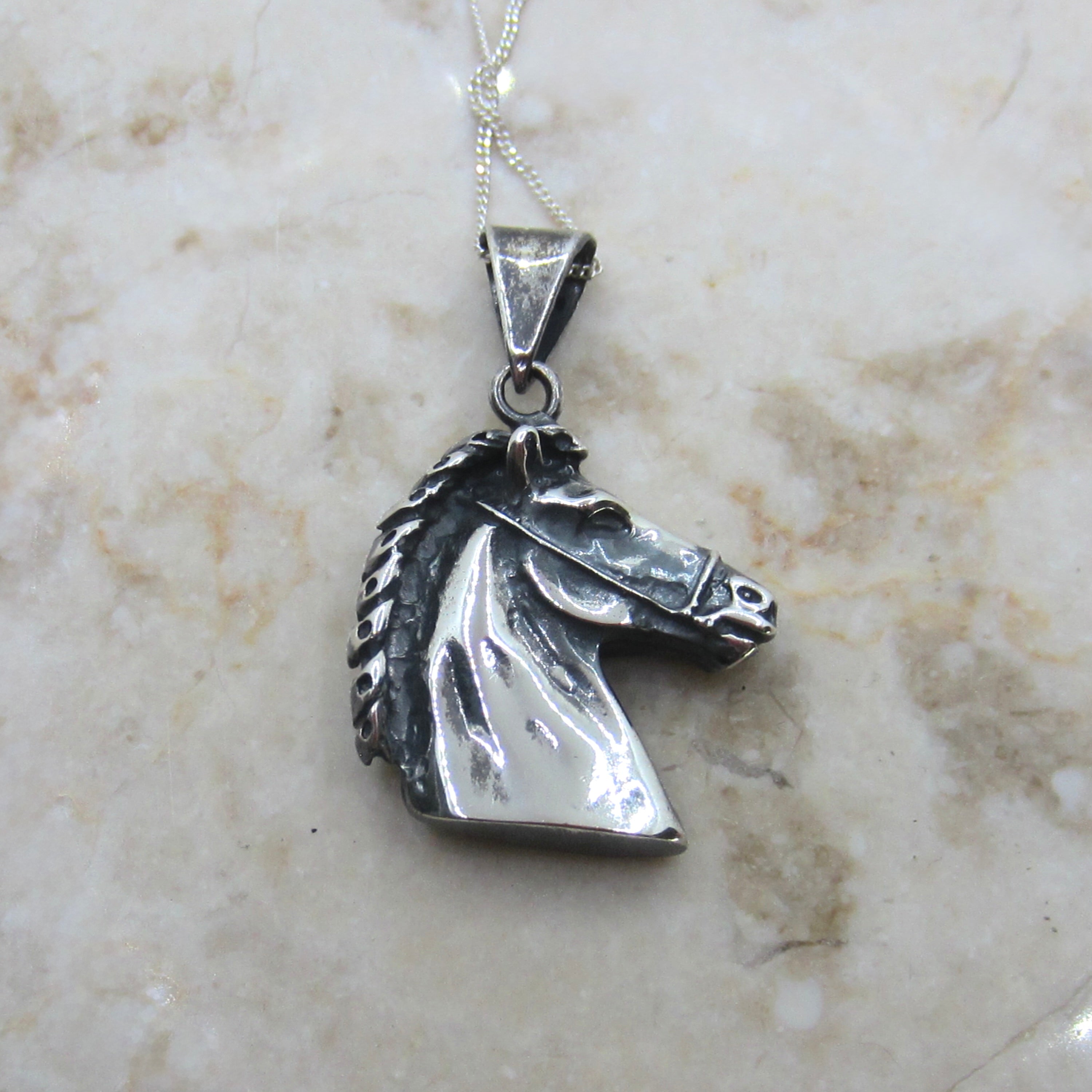 Vintage Sterling Silver Horse Pendant Necklace c.1970s