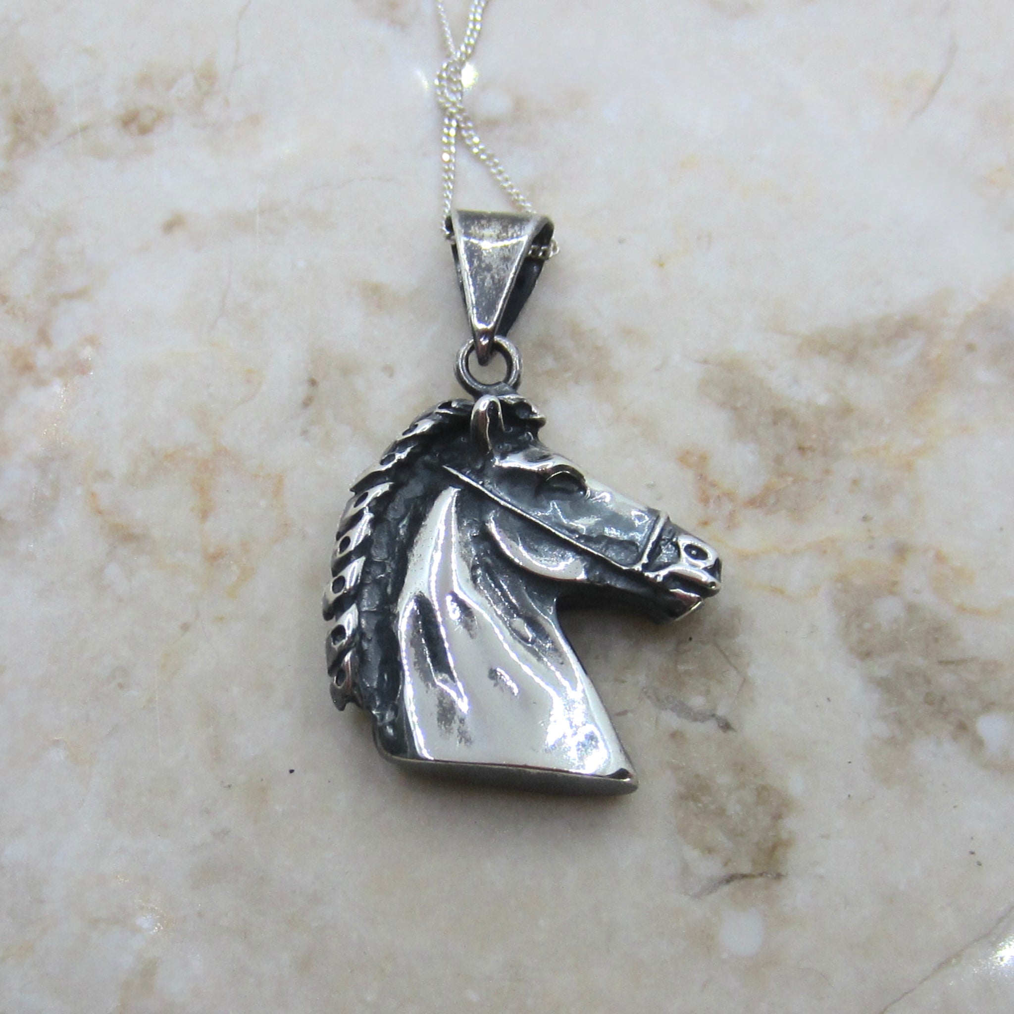 Vintage Sterling Silver Horse Pendant Necklace c.1970s