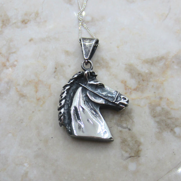 Vintage Sterling Silver Horse Pendant Necklace c.1970s