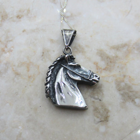 Vintage Sterling Silver Horse Pendant Necklace c.1970s