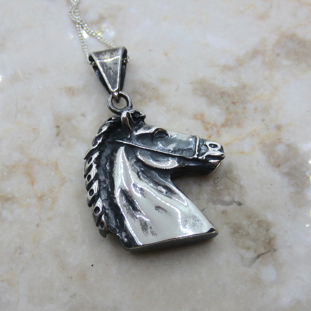 Vintage Sterling Silver Horse Pendant Necklace c.1970s