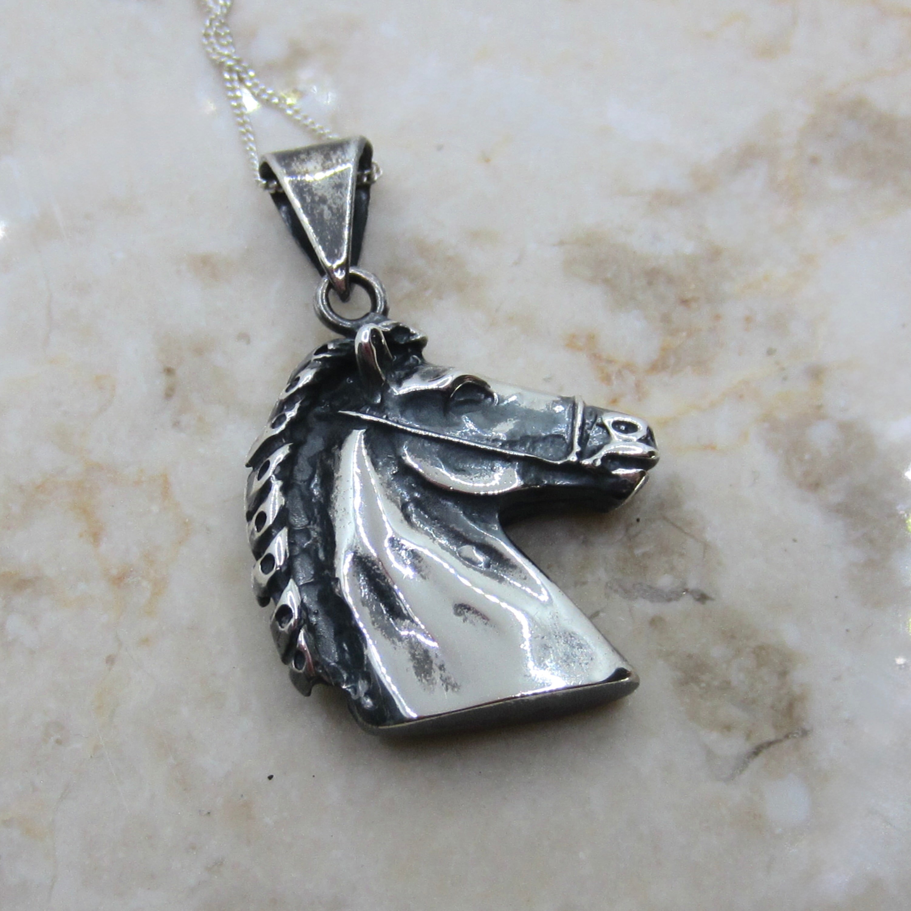 Vintage Sterling Silver Horse Pendant Necklace c.1970s