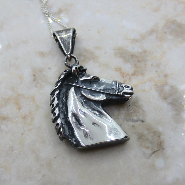 Vintage Sterling Silver Horse Pendant Necklace c.1970s