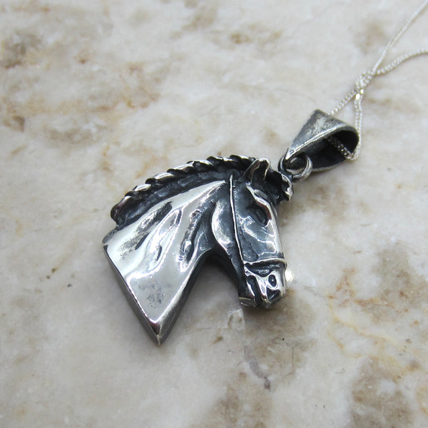 Vintage Sterling Silver Horse Pendant Necklace c.1970s