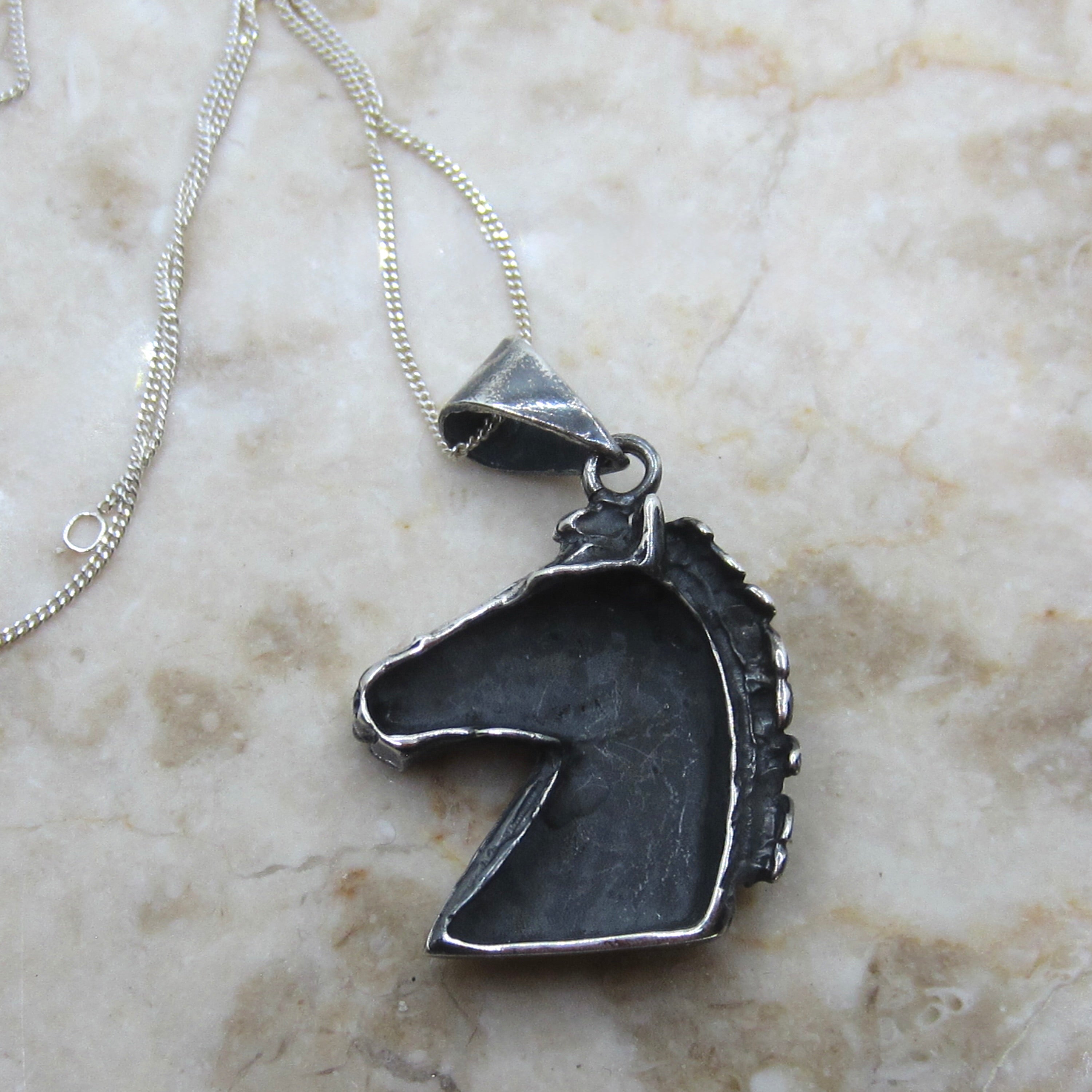 Vintage Sterling Silver Horse Pendant Necklace c.1970s