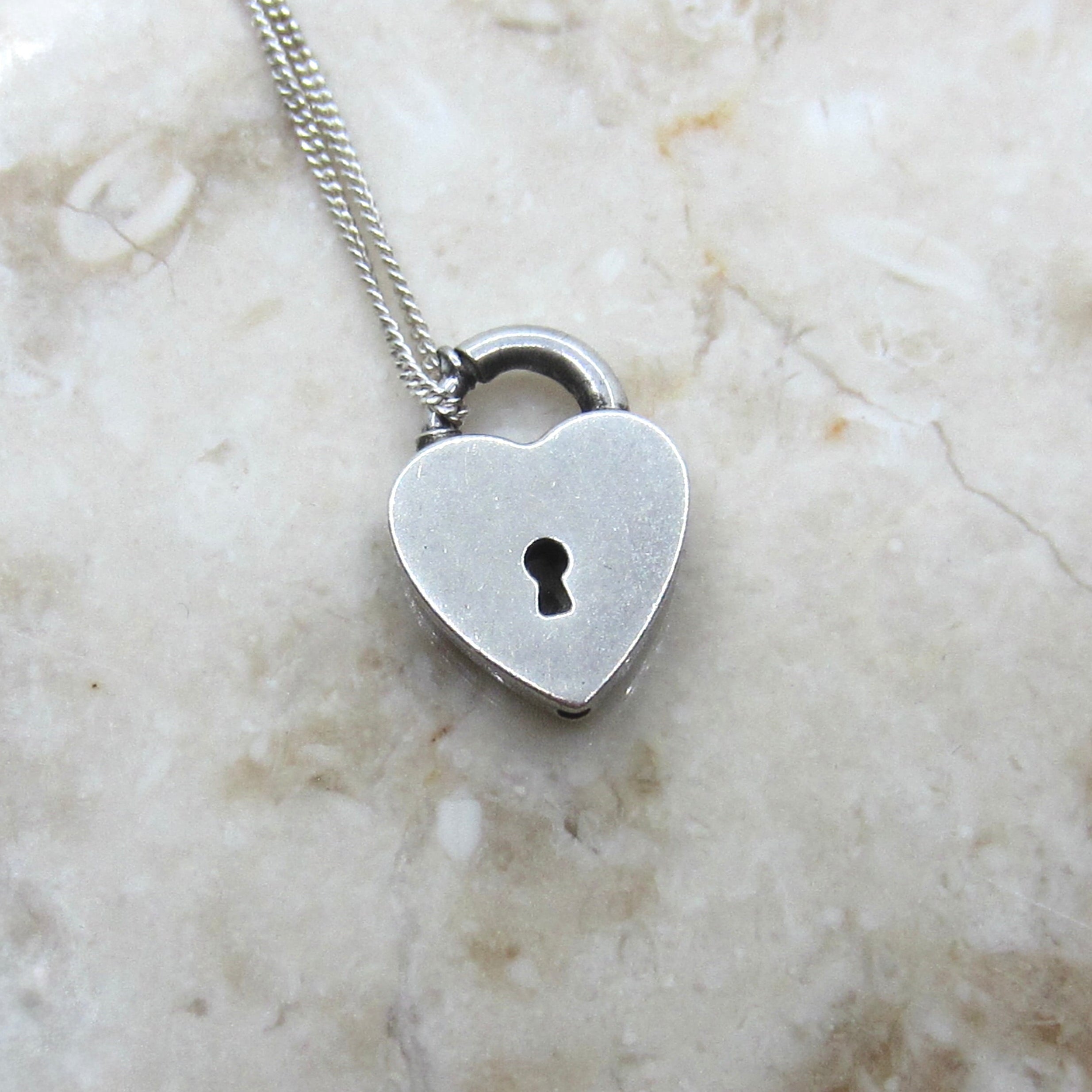 Antique Sterling Silver Heart Padlock Necklace c.1900