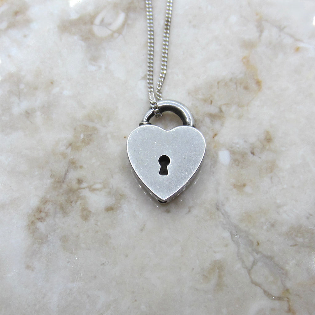 Antique Sterling Silver Heart Padlock Necklace c.1900