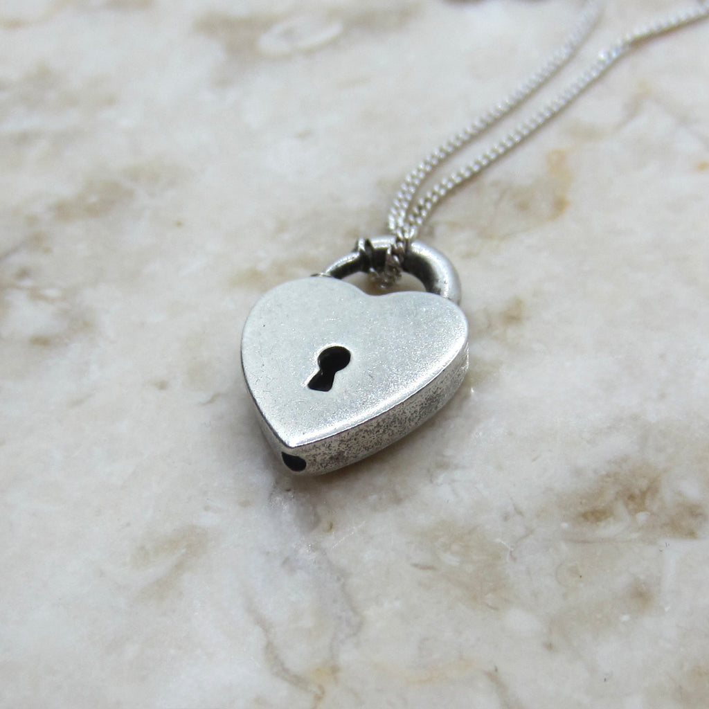 Antique Sterling Silver Heart Padlock Necklace c.1900