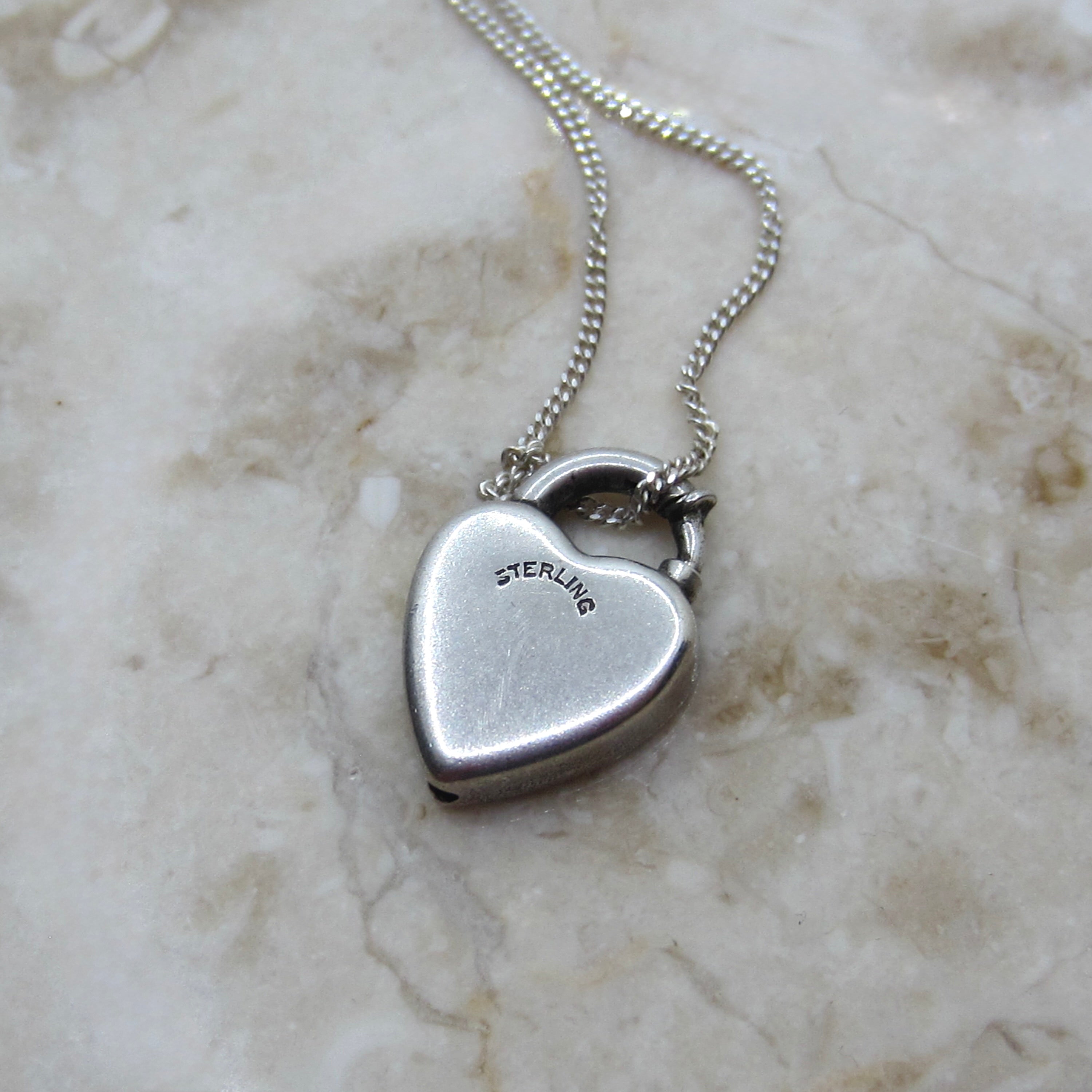 Antique Sterling Silver Heart Padlock Necklace c.1900