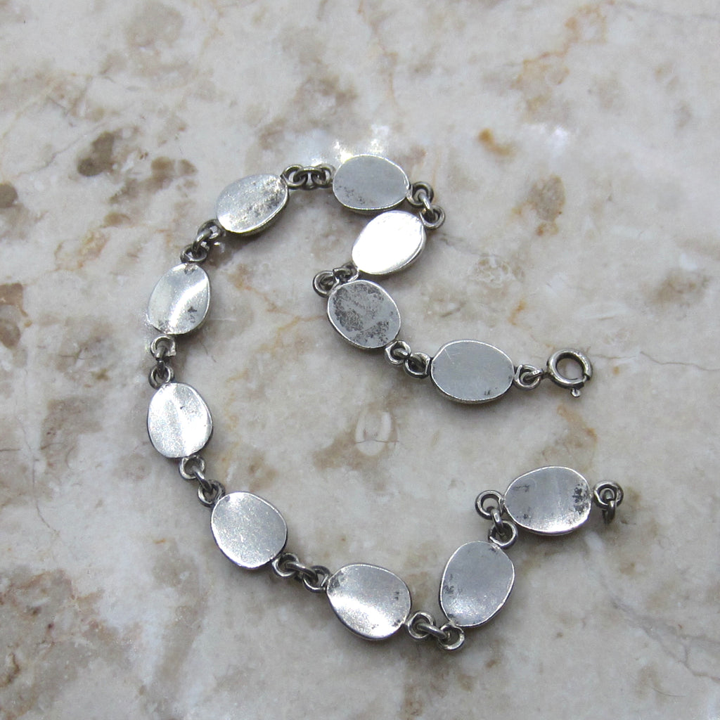 Vintage Egyptian Revival Scarab Bracelet – Sterling Silver Hieroglyph Scarab Link Bracelet c.1970s