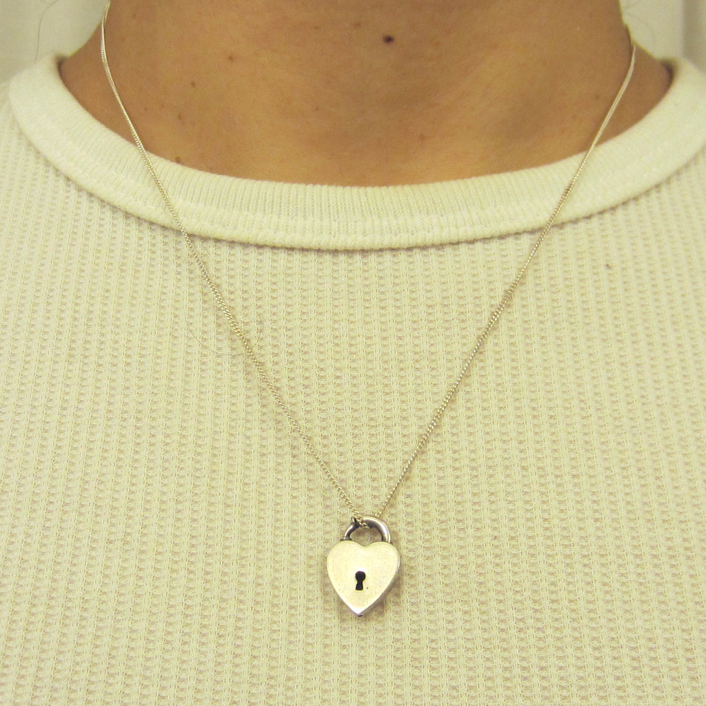Antique Sterling Silver Heart Padlock Necklace c.1900