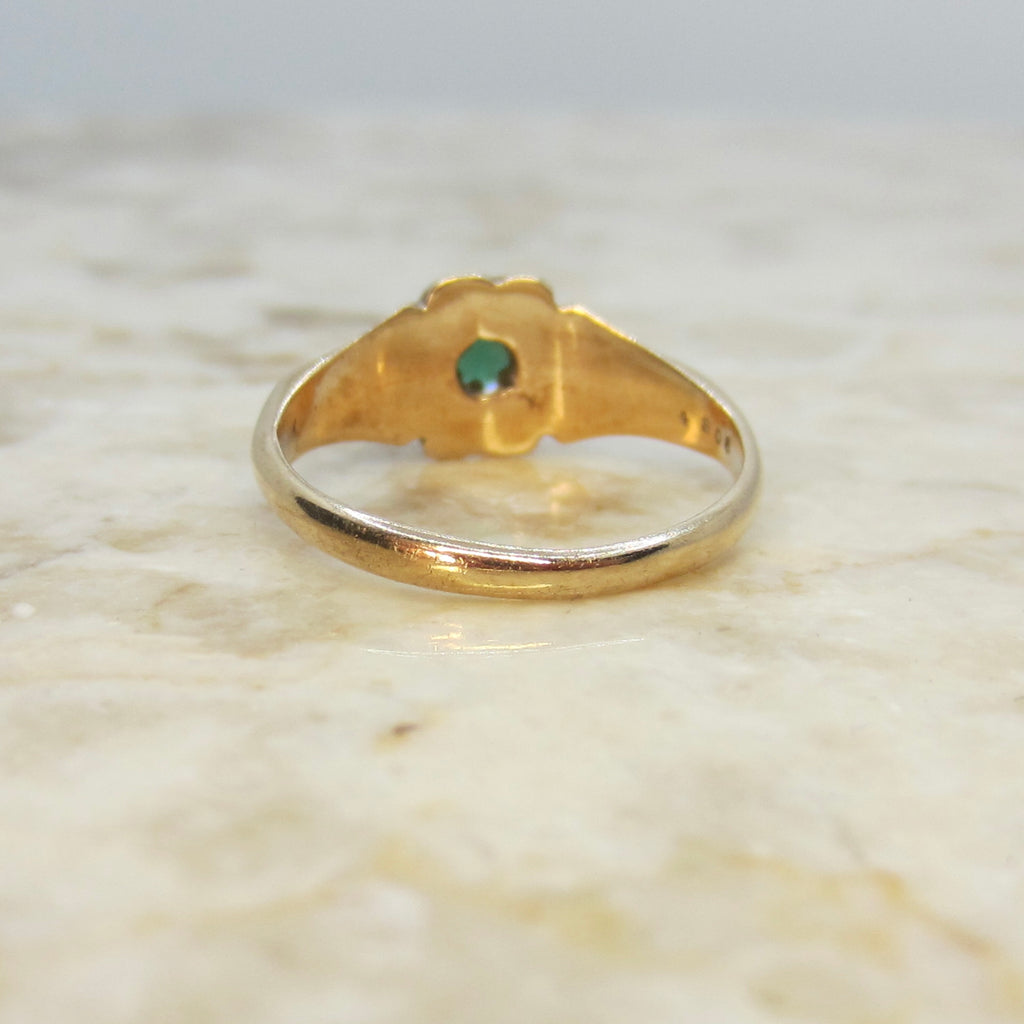 Vintage Victorian Revival Style 14k Gold Emerald Solitaire Ring c.1940s