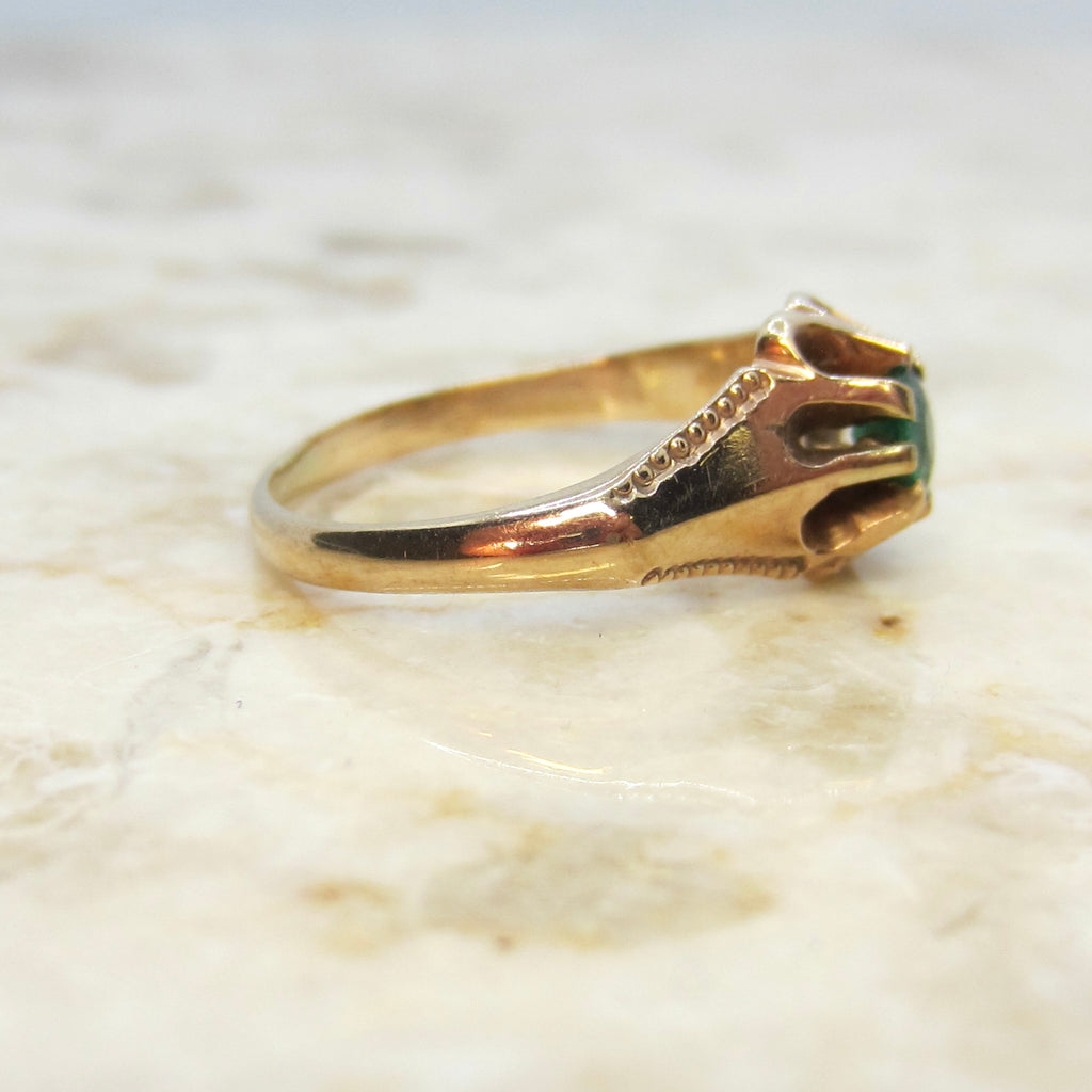 Vintage Victorian Revival Style 14k Gold Emerald Solitaire Ring c.1940s