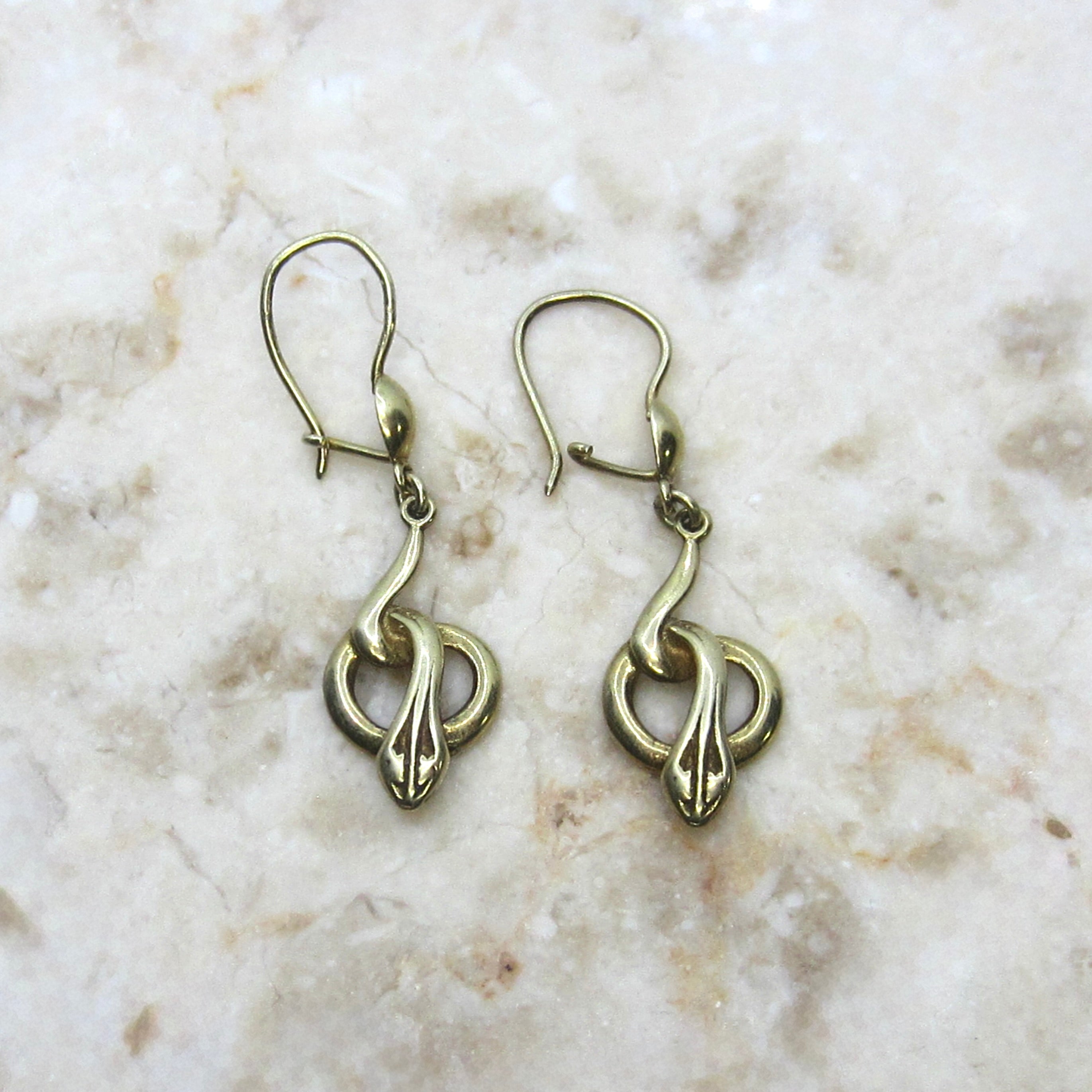 Vintage 14k Gold Snake Drop Earrings c.1990s