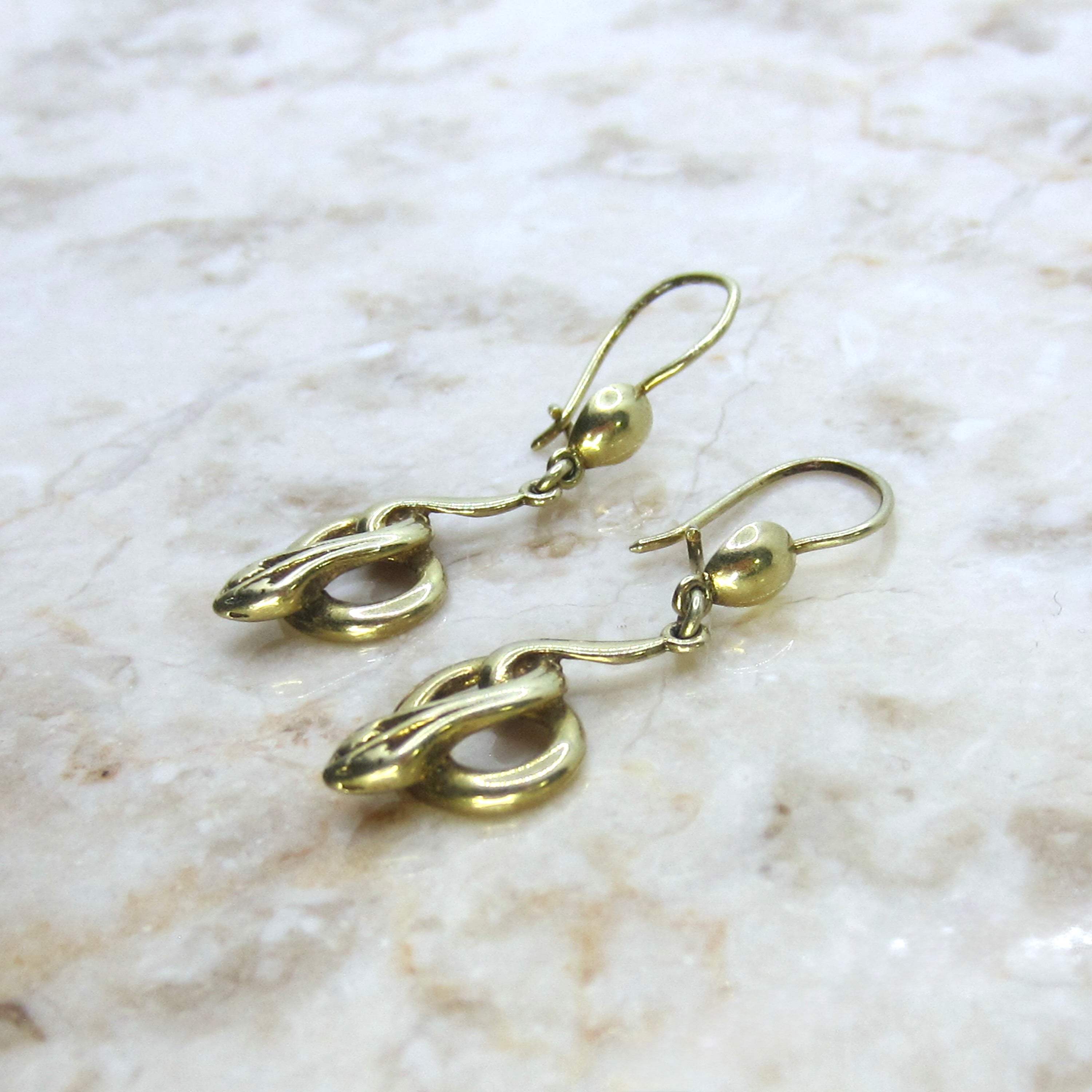 Vintage 14k Gold Snake Drop Earrings c.1990s