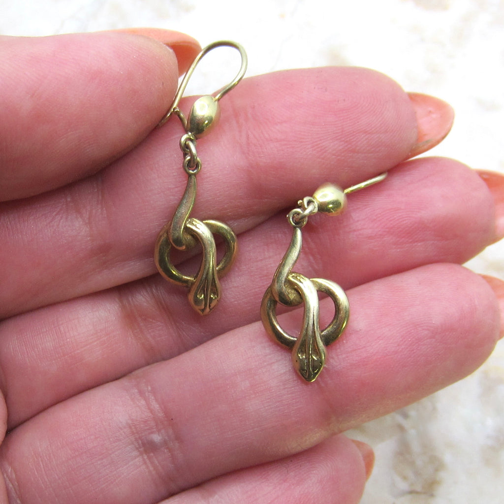 Vintage 14k Gold Snake Drop Earrings c.1990s