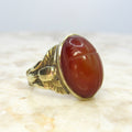 Antique Egyptian Revival Winged Scarab Ring 10k Gold With Carnelian Scarab c.1920s