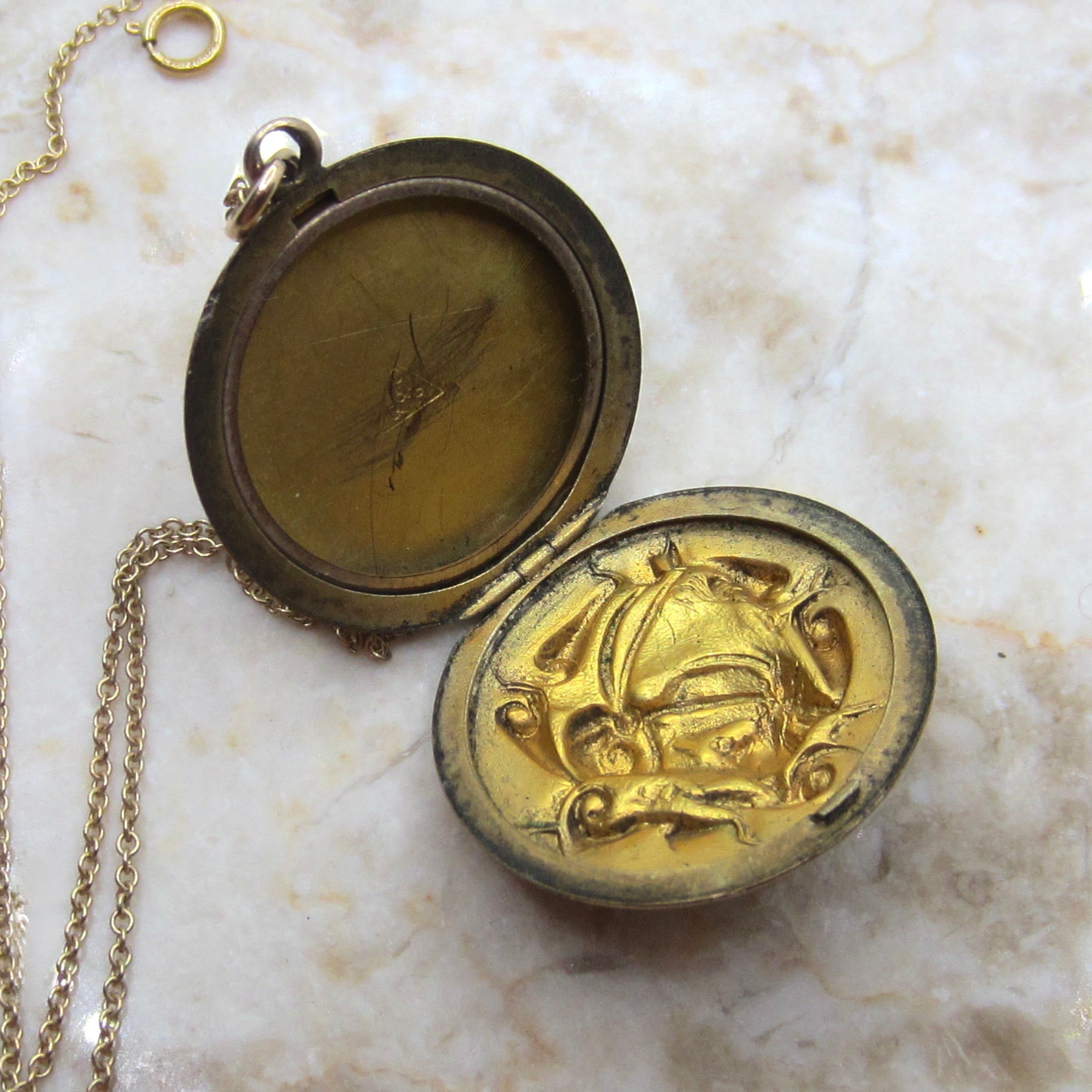 Antique Horse Locket- Edwardian Era Gold Filled Equestrian Jewelry c.1900