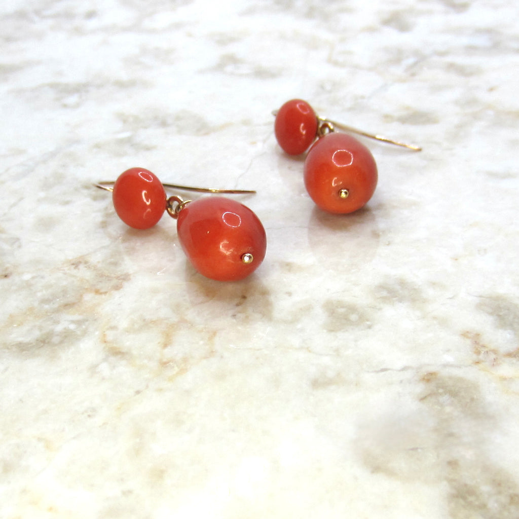Antique Victorian Coral Drop Earrings 18k Ear Wires c.1890s