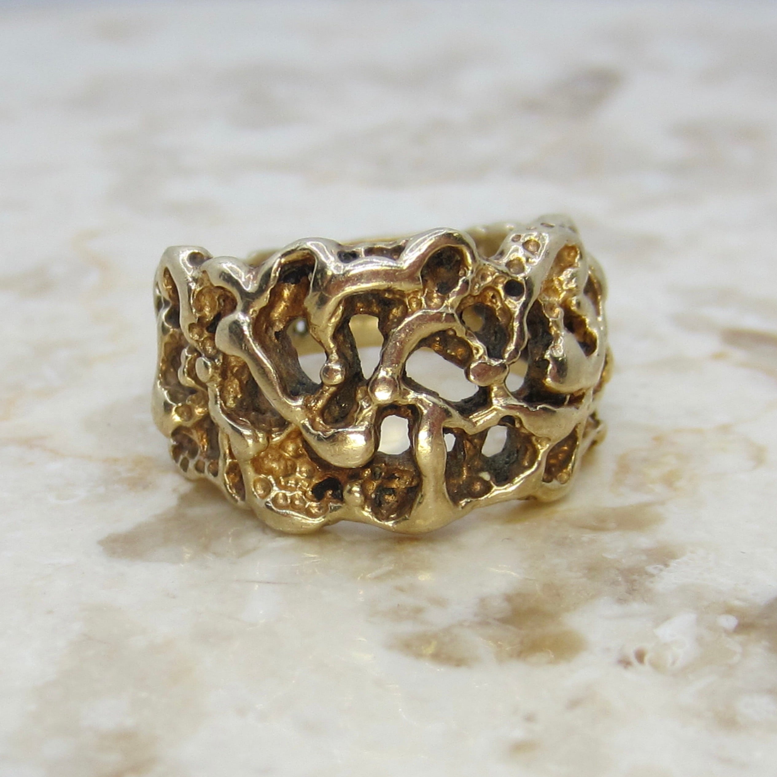 Vintage 14K Gold Organic Nugget Ring – Brutalist / Modernist Band c.1970s