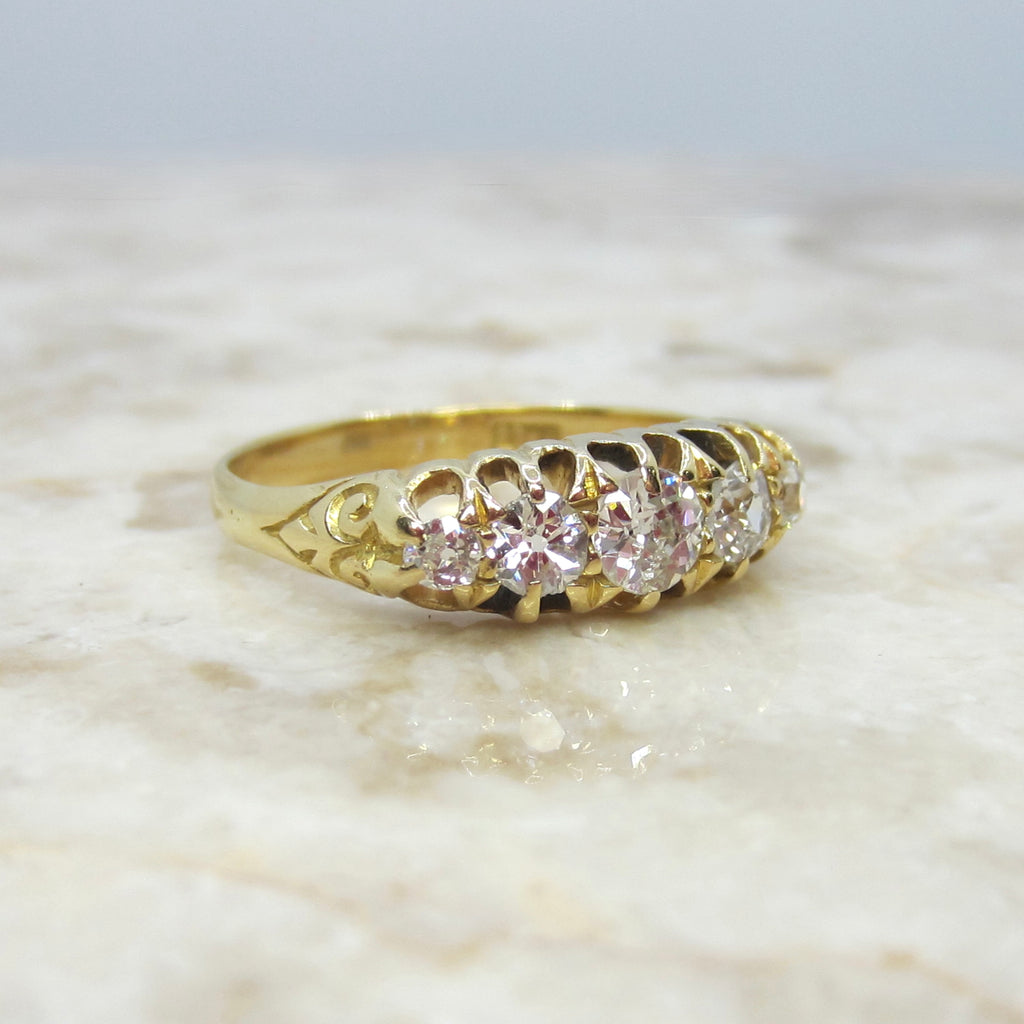 Antique 18k Gold Old European Cut Diamond Five Stone Band c.1900