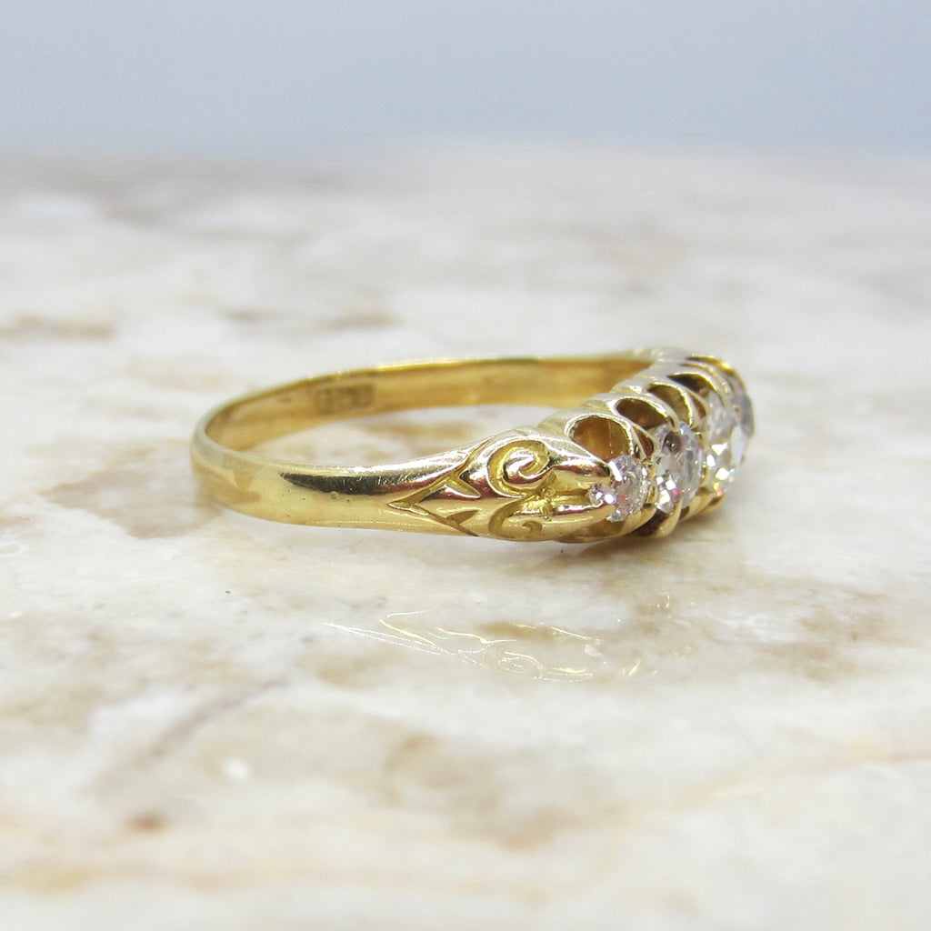 Antique 18k Gold Old European Cut Diamond Five Stone Band c.1900