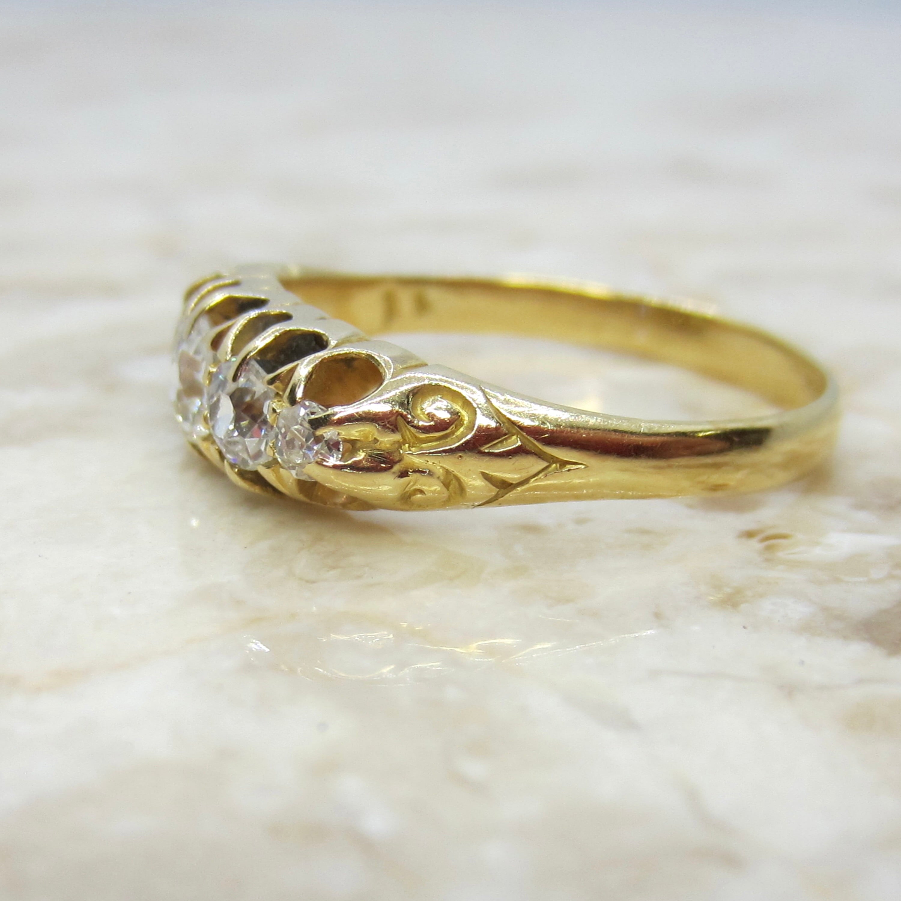 Antique 18k Gold Old European Cut Diamond Five Stone Band c.1900