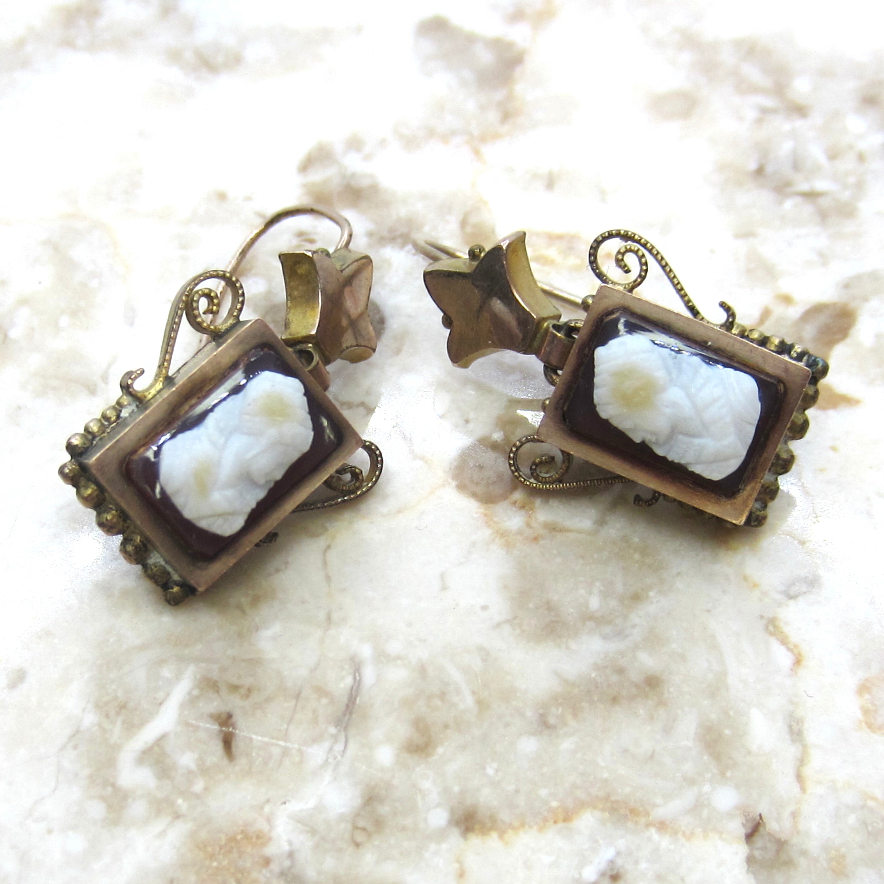Antique Gold Filled Earrings with Queen Elizabeth Cameo