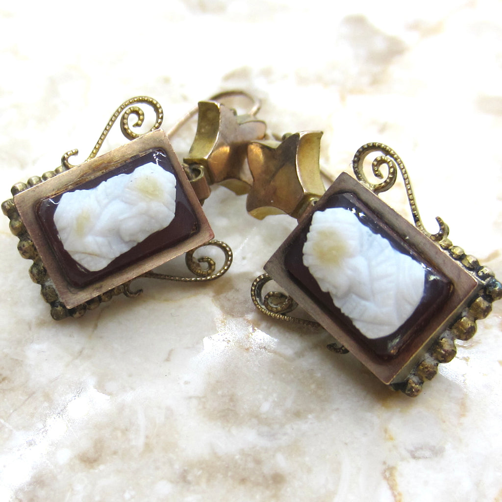 Antique Gold Filled Earrings with Queen Elizabeth Cameo