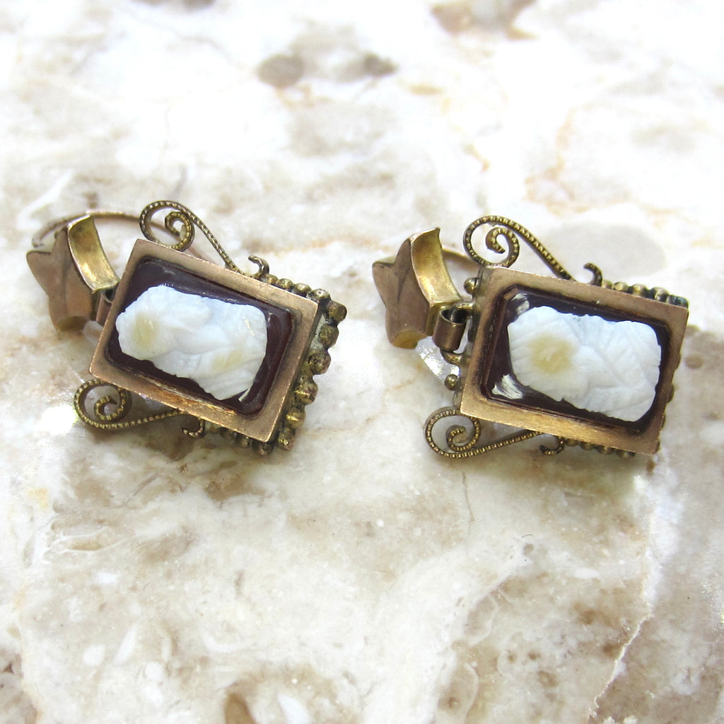 Antique Gold Filled Earrings with Queen Elizabeth Cameo