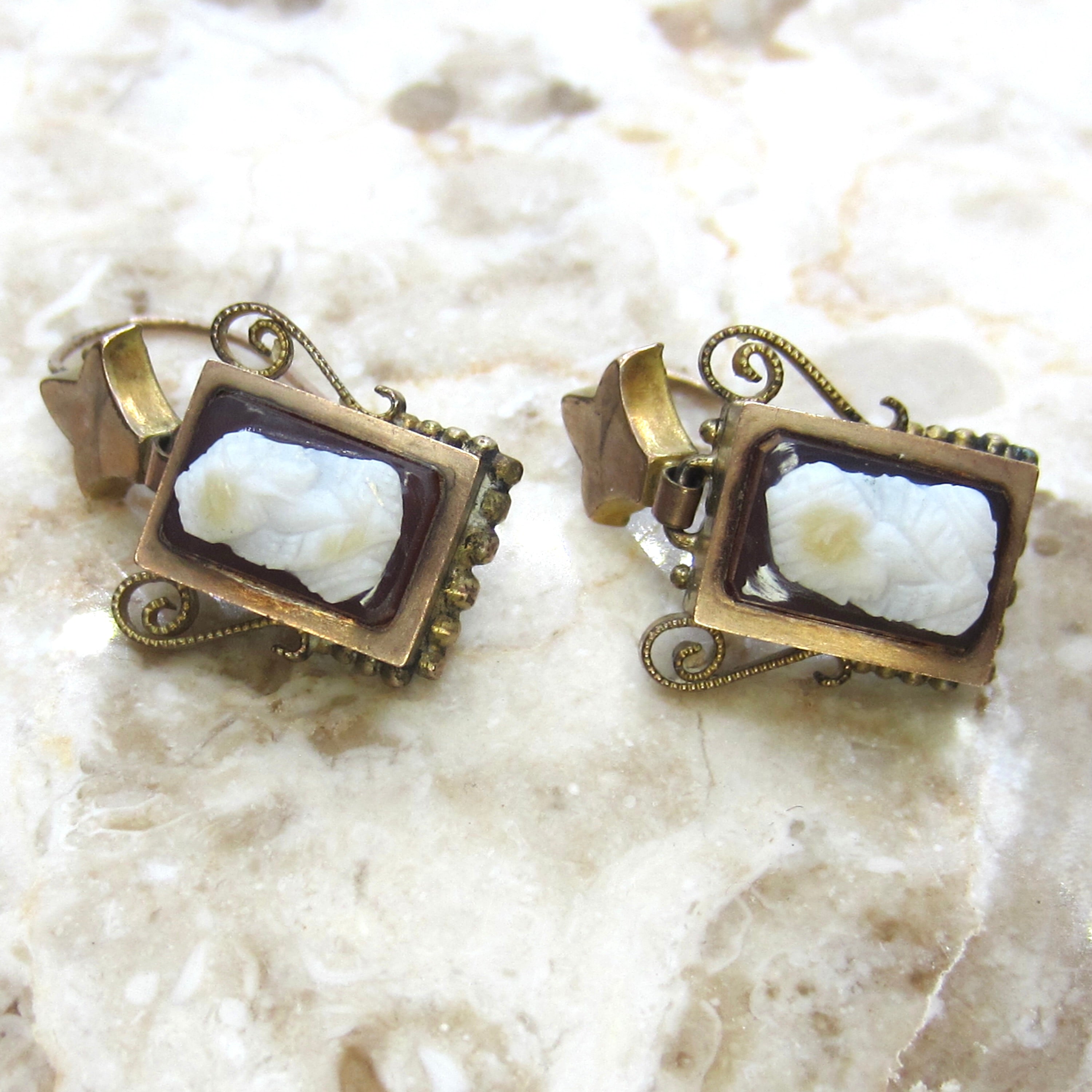 Antique Gold Filled Earrings with Queen Elizabeth Cameo
