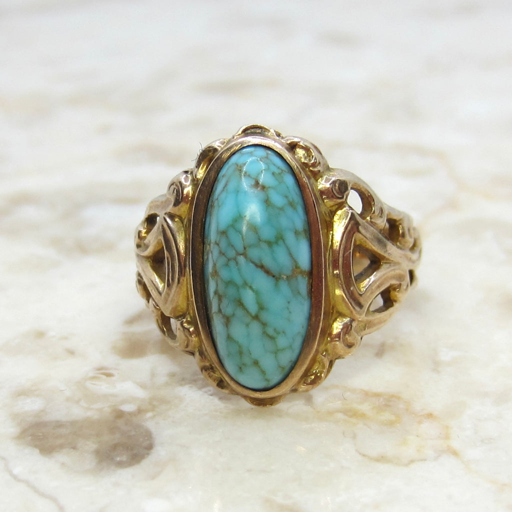 Antique 14k Art Nouveau Turquoise Ring c.1900