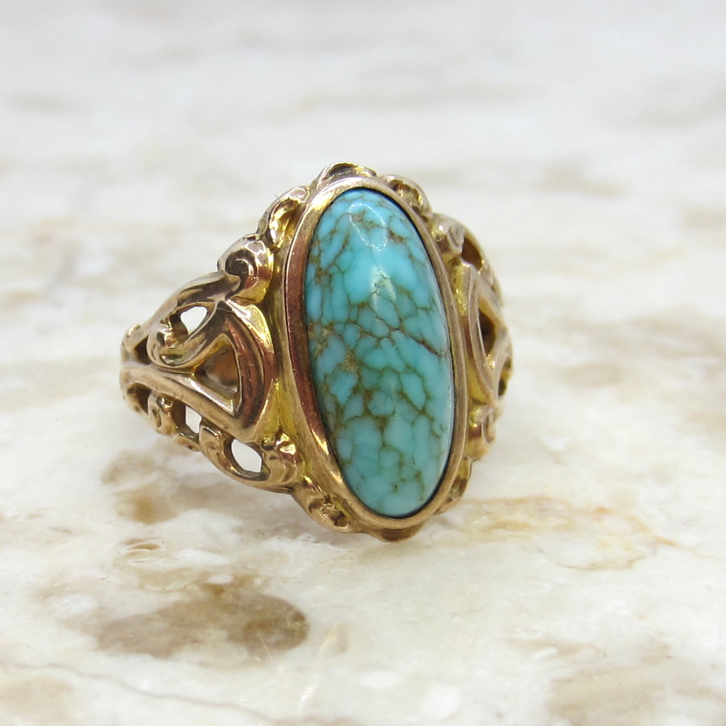 Antique 14k Art Nouveau Turquoise Ring c.1900 – LUXXOR Vintage