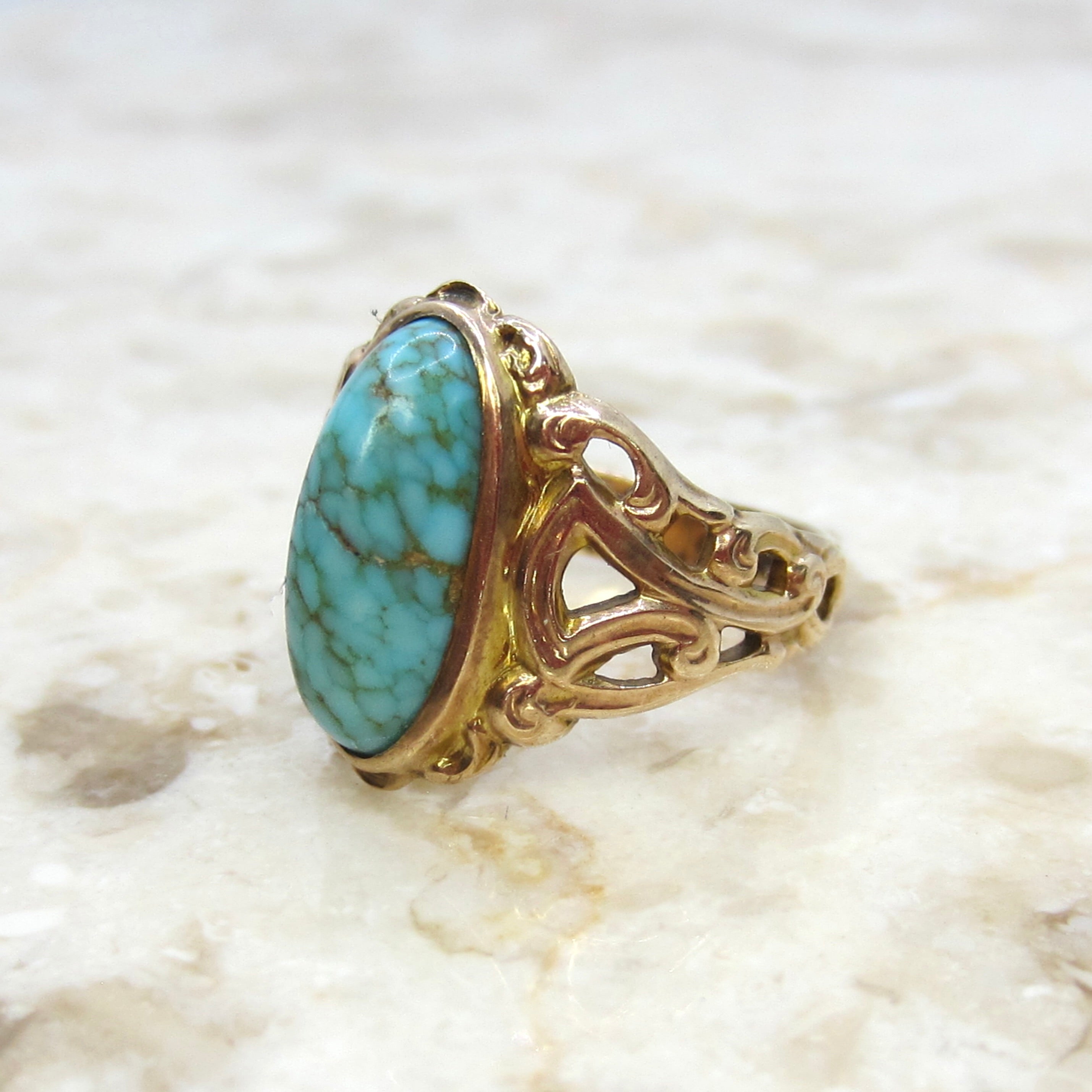 Antique 14k Art Nouveau Turquoise Ring c.1900