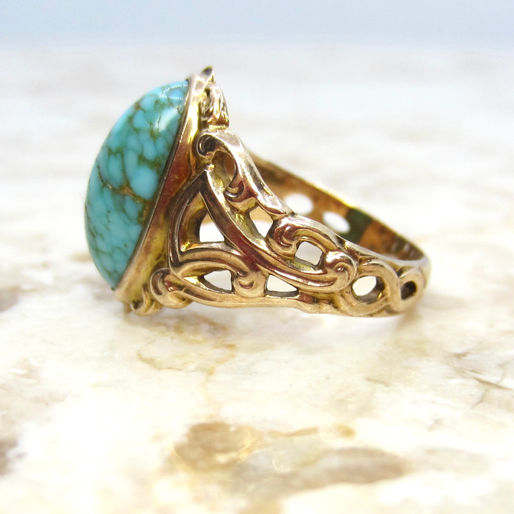 Antique 14k Art Nouveau Turquoise Ring c.1900