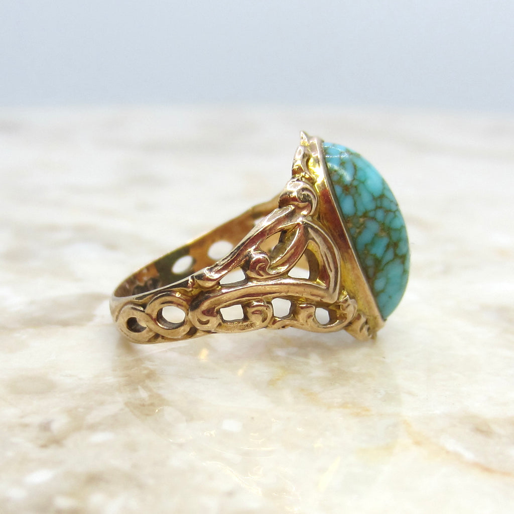 Antique 14k Art Nouveau Turquoise Ring c.1900