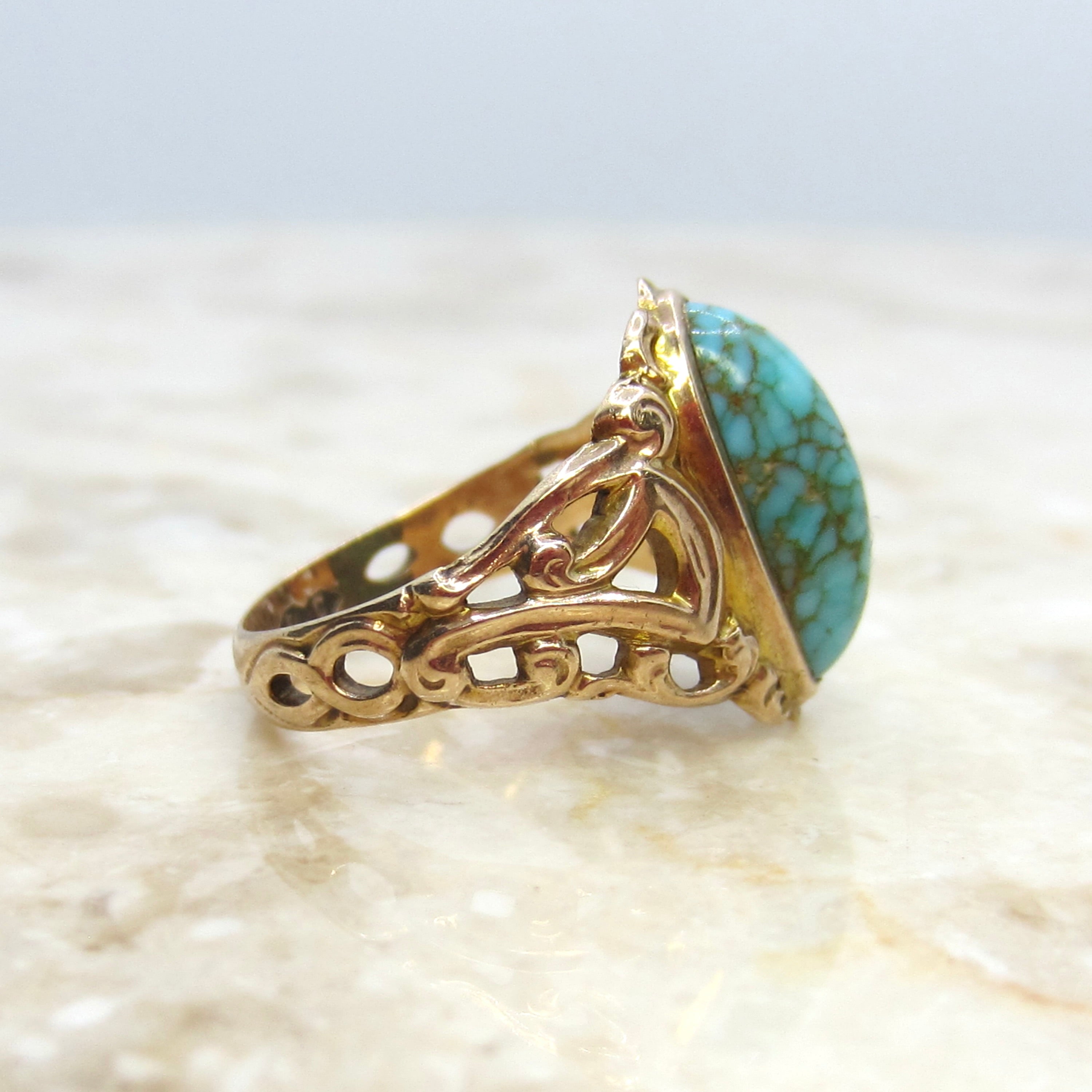 Antique 14k Art Nouveau Turquoise Ring c.1900