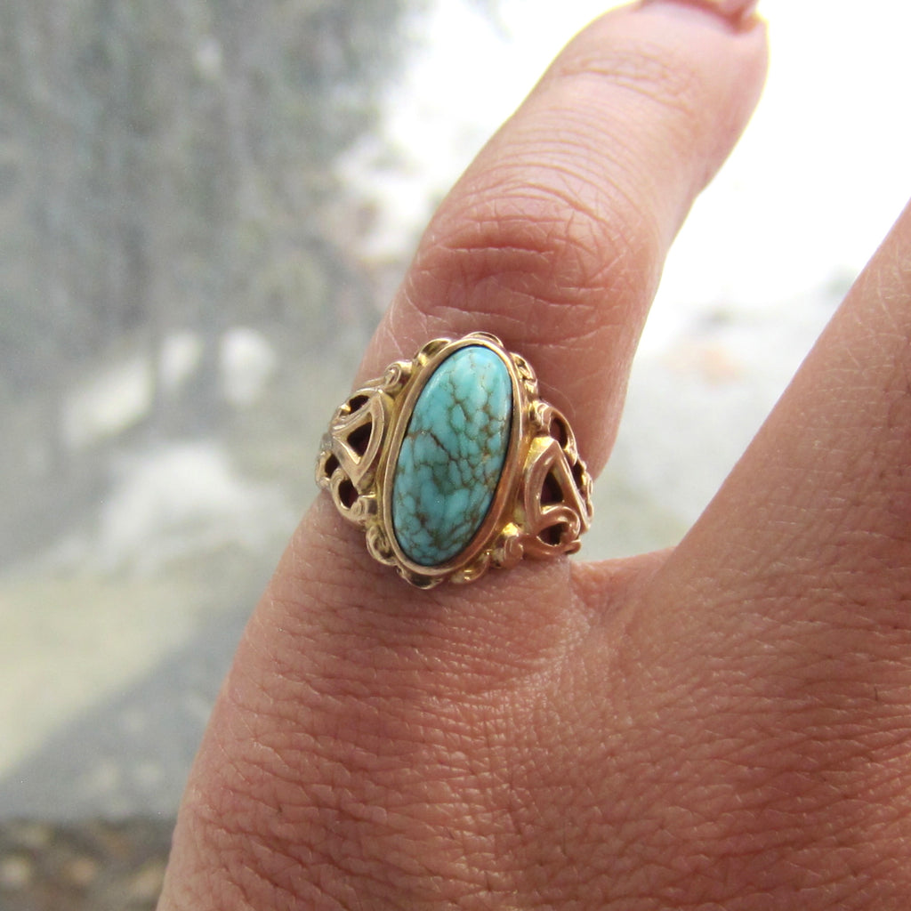 Antique 14k Art Nouveau Turquoise Ring c.1900