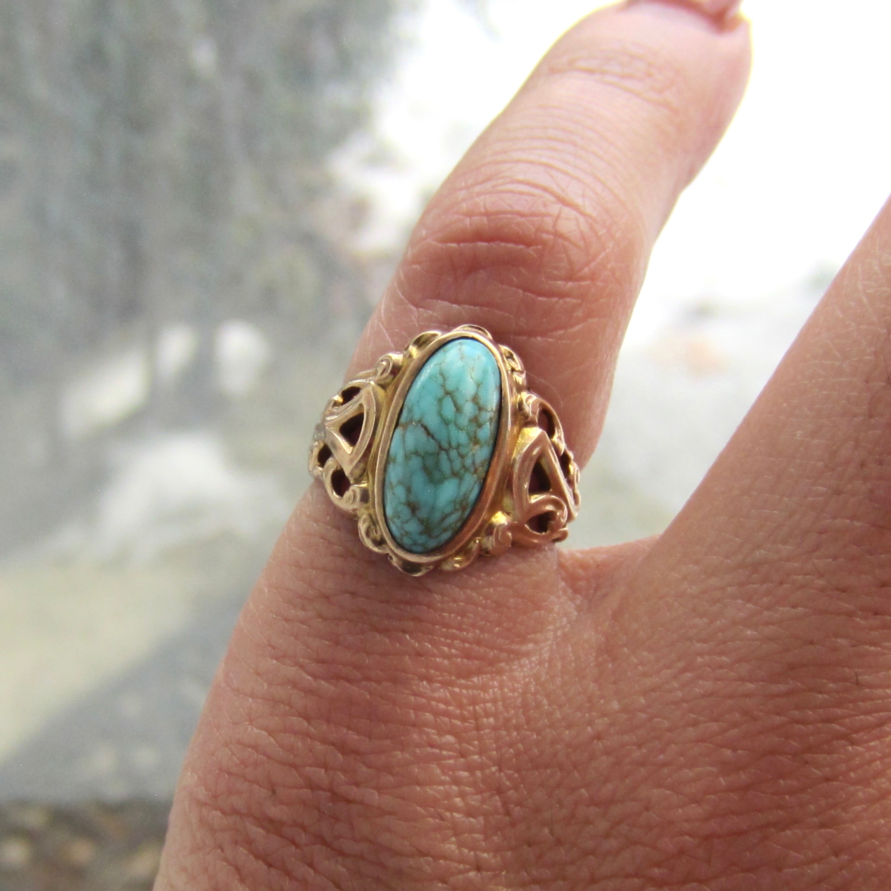 Antique 14k Art Nouveau Turquoise Ring c.1900