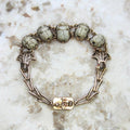 Vintage Egyptian Revival 14k Gold and Faience Scarab Bracelet Lotus Details c.1970s