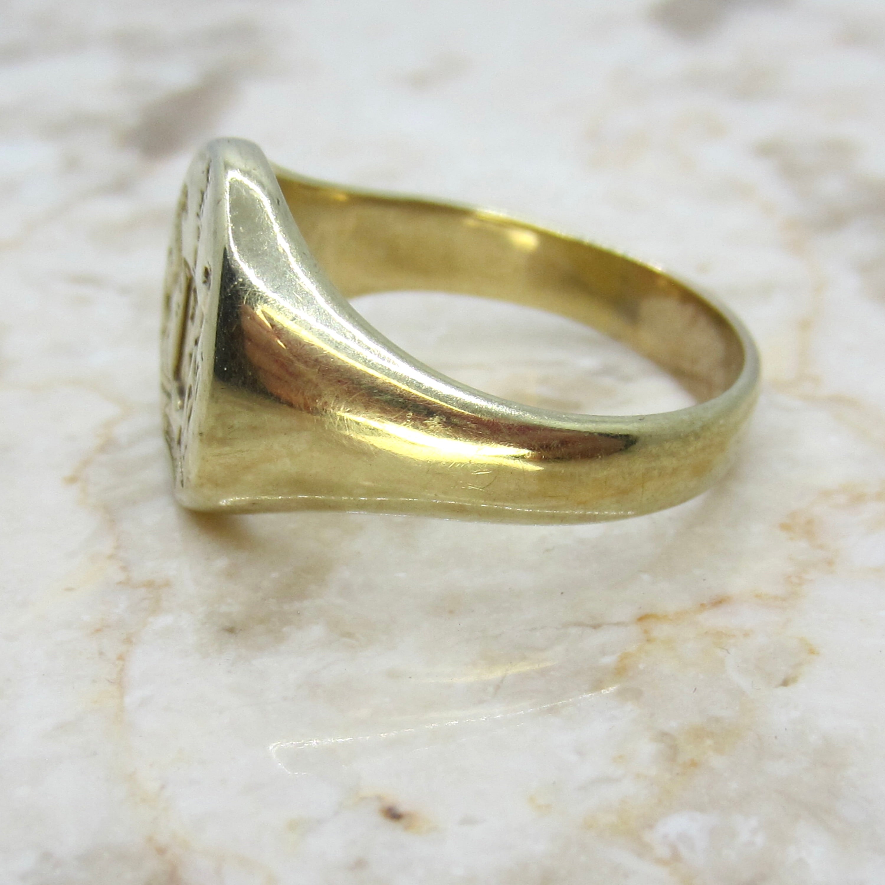 Vintage 14k gold Signet Ring COURAGE Horses Equestrian Mens Signet Ring c.1930s