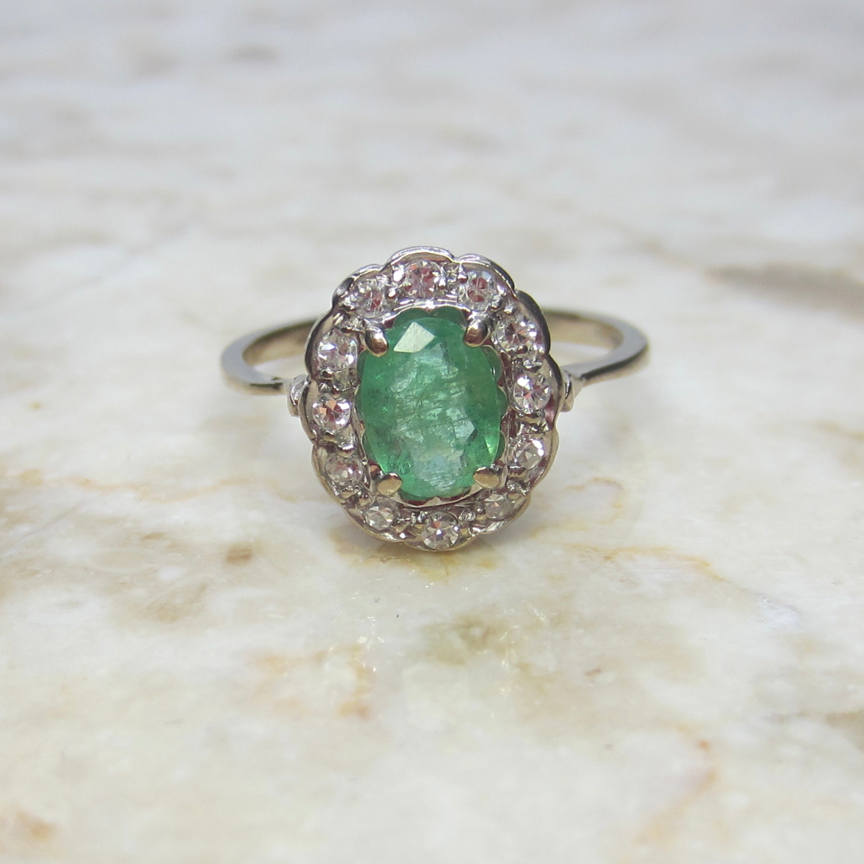 Vintage H. Stern 18k Emerald and Diamond Halo Ring