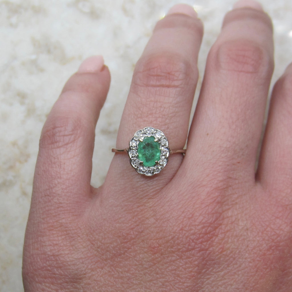 Vintage H. Stern 18k Emerald and Diamond Halo Ring
