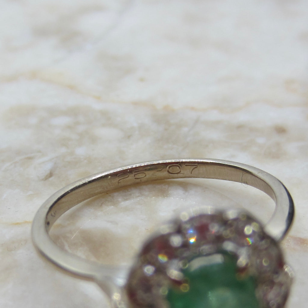 Vintage H. Stern 18k Emerald and Diamond Halo Ring