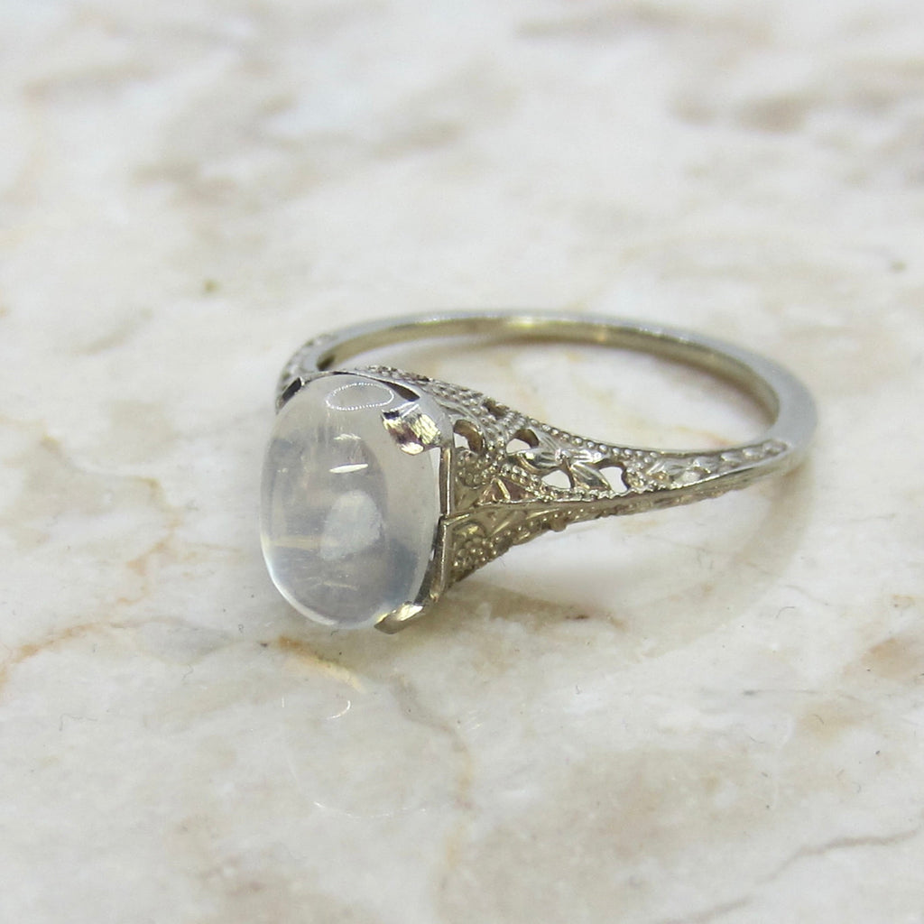 Antique Art Deco 14k White Gold Moonstone Ring c.1920s