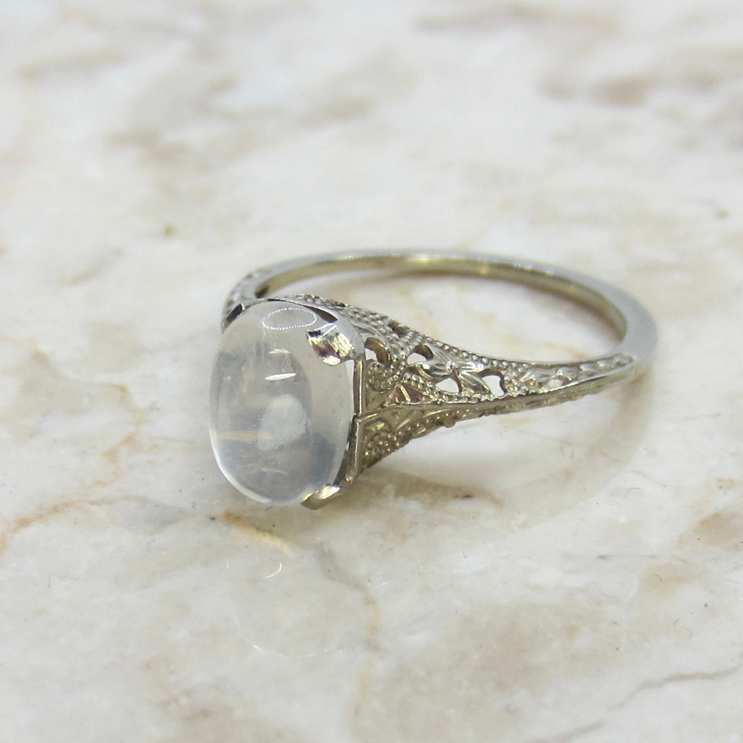 Antique Art Deco 14k White Gold Moonstone Ring c.1920s