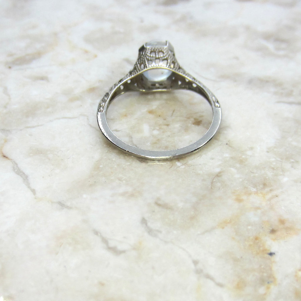 Antique Art Deco 14k White Gold Moonstone Ring c.1920s