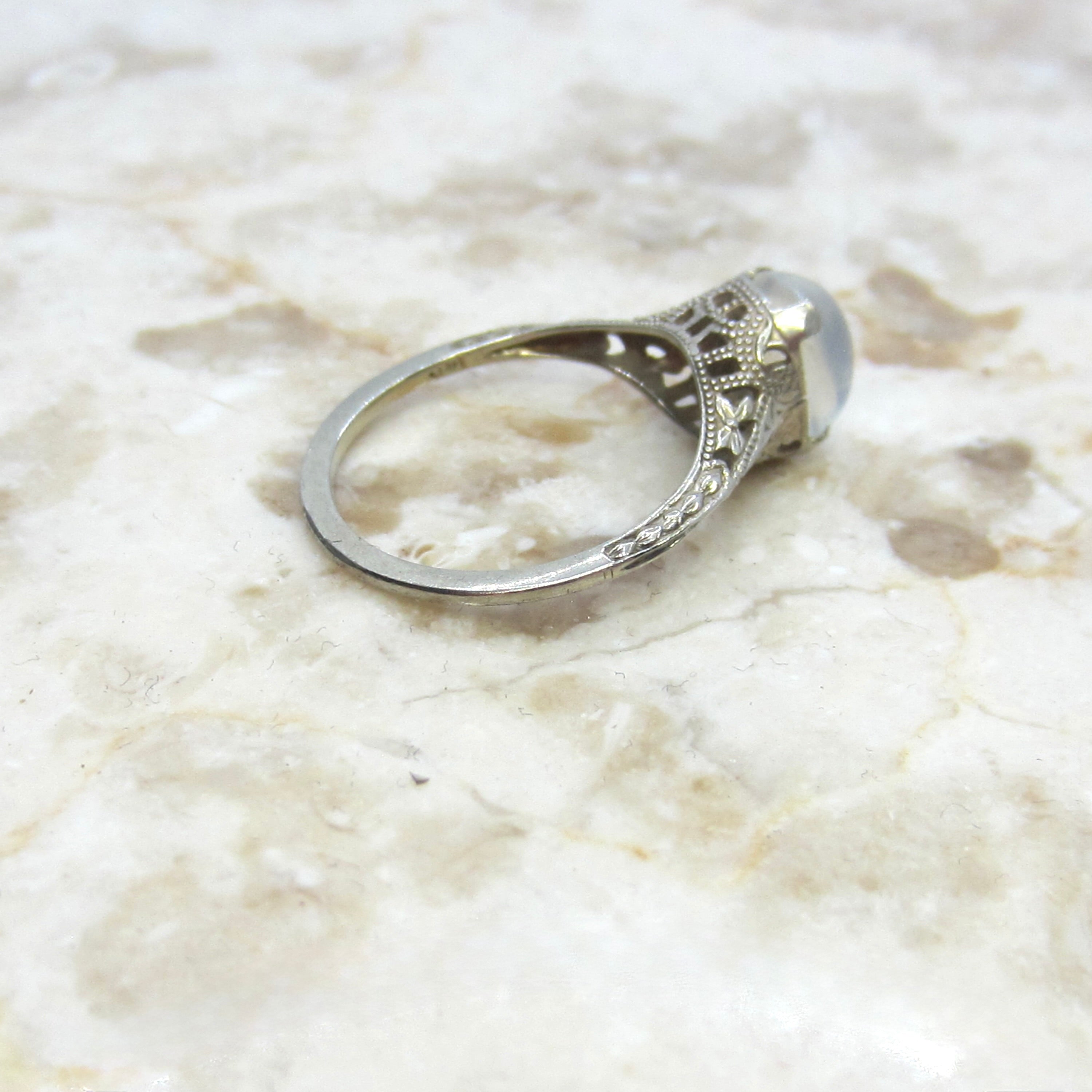 Antique Art Deco 14k White Gold Moonstone Ring c.1920s